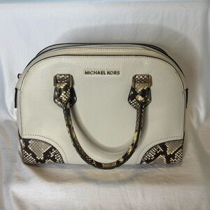 Michael Kors Cream and Brown Snakeskin Satchel